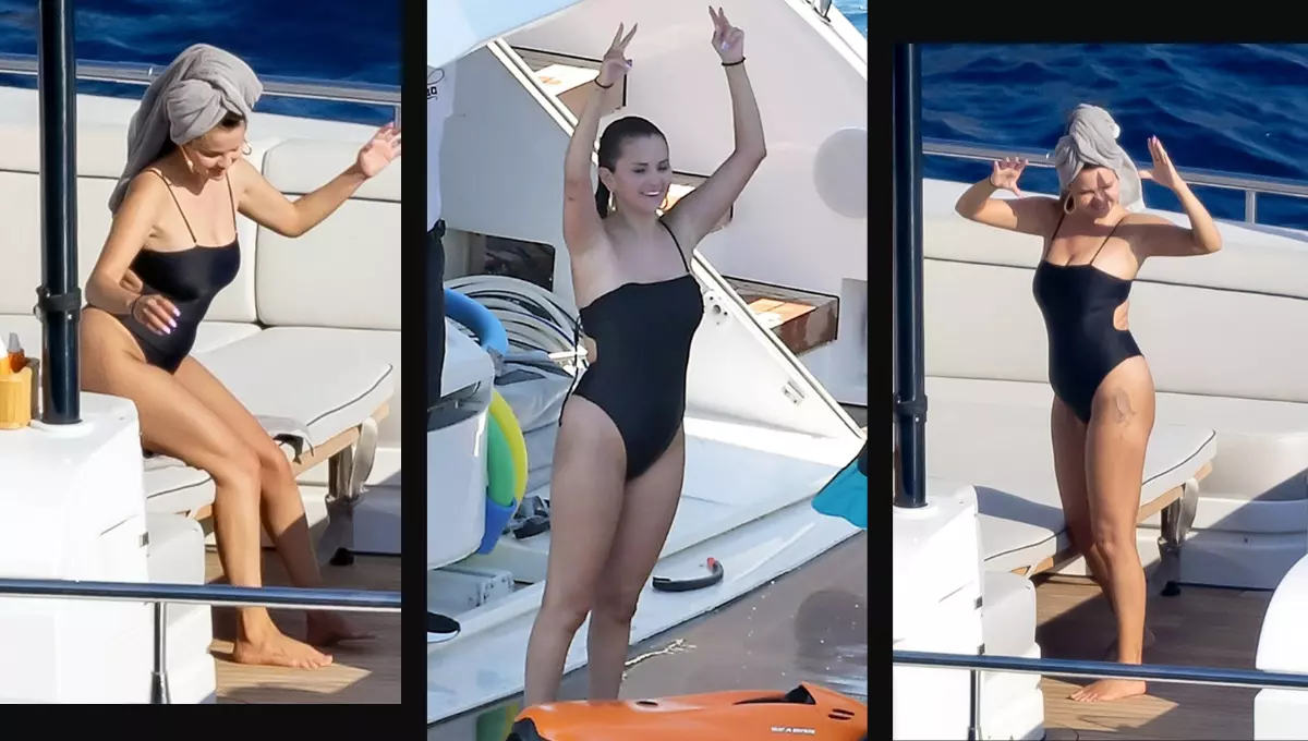 Selena Gomez spotted in a black swimsuit