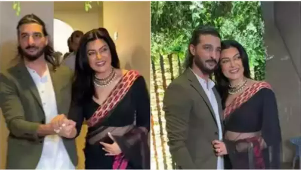 Sushmita Sen and Rohman Shawl clasp hands